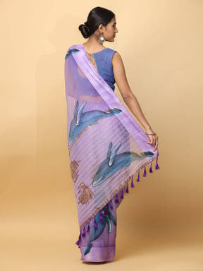 Soft Orgenza Hand Print Party Wear Saree