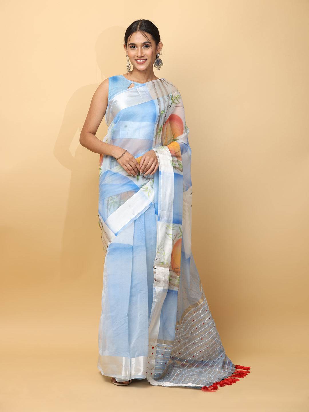 Soft Orgenza Hand Print Party Wear Saree