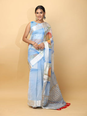 Soft Orgenza Hand Print Party Wear Saree