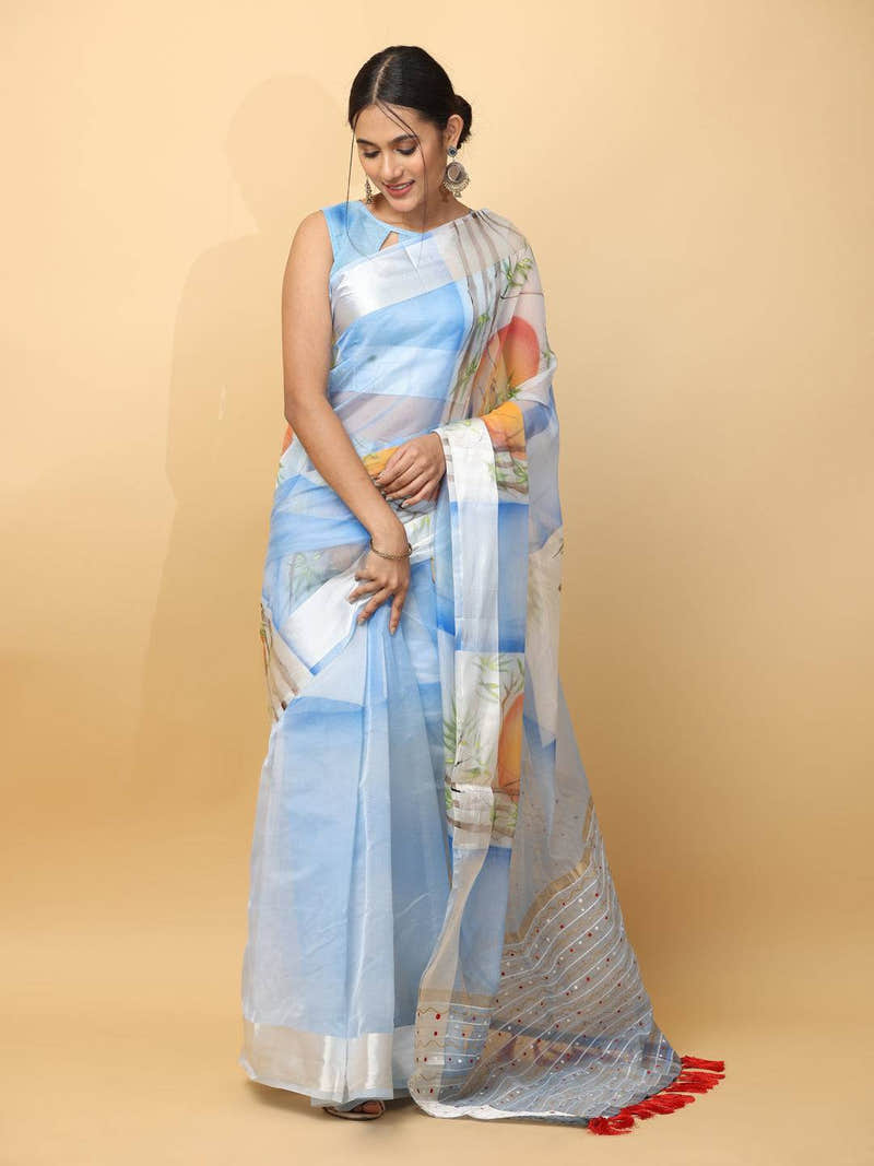 Soft Organza Hand Print Party Wear Saree