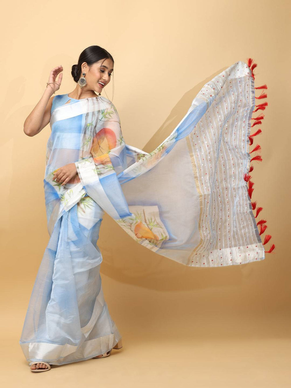 Soft Orgenza Hand Print Party Wear Saree