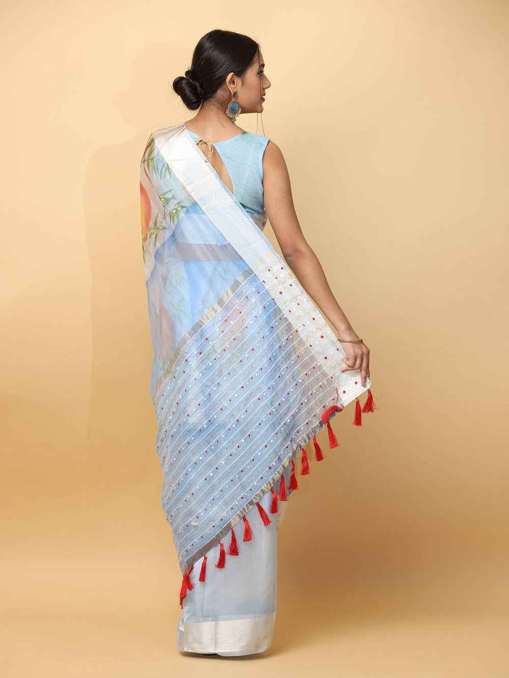 Soft Orgenza Hand Print Party Wear Saree