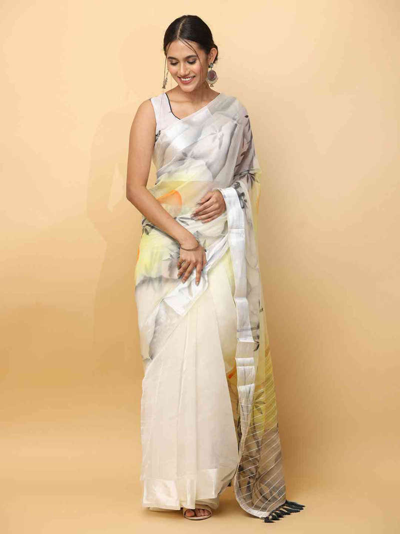 Soft Organza Hand Print Party Wear Saree