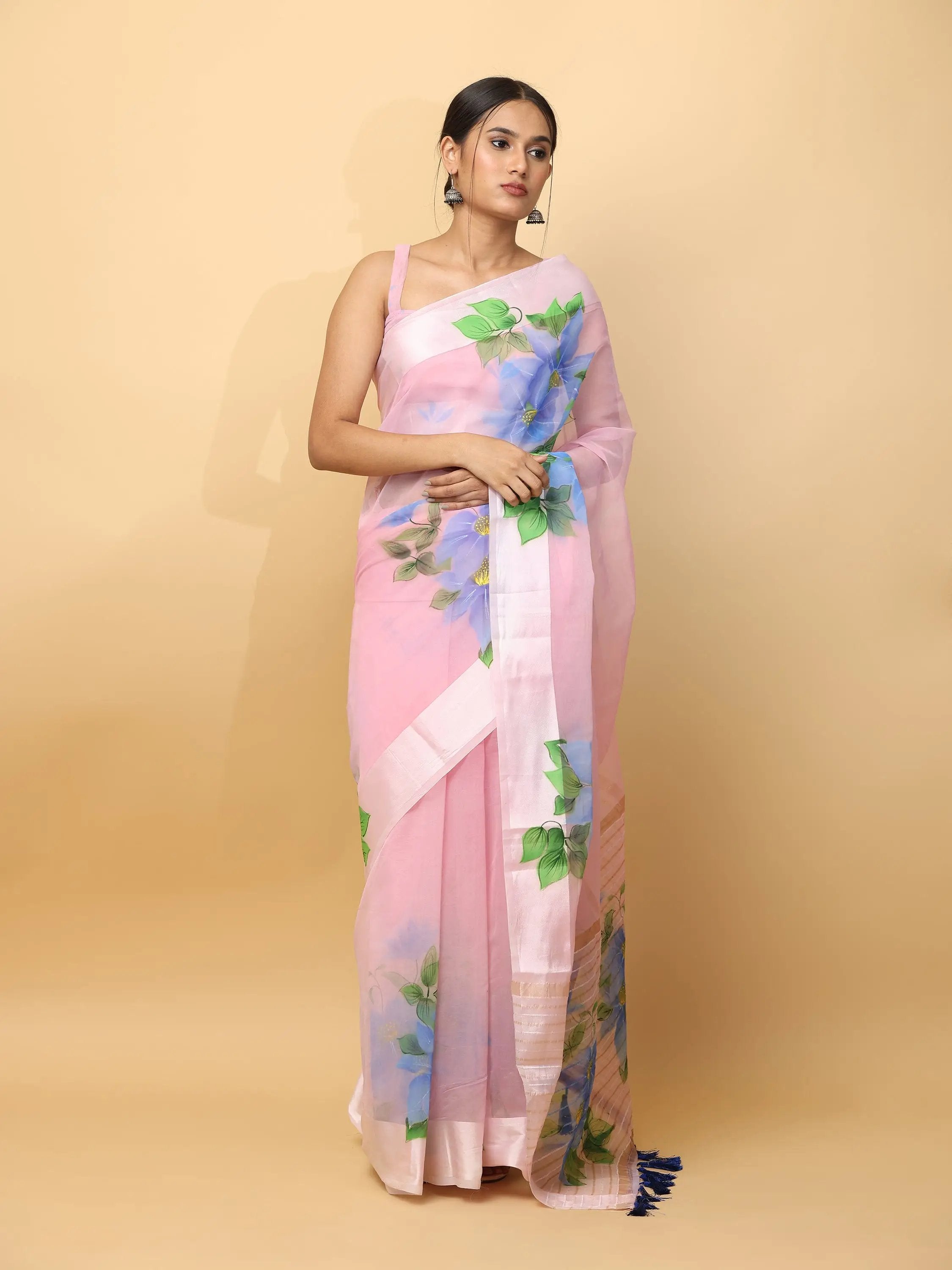 Soft Orgenza Hand Print Party Wear Saree