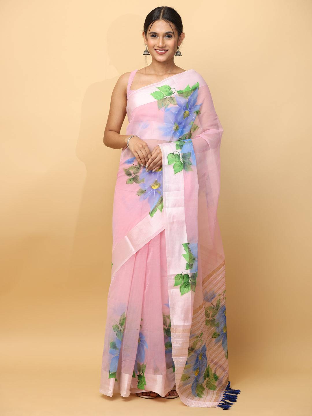Soft Orgenza Hand Print Party Wear Saree