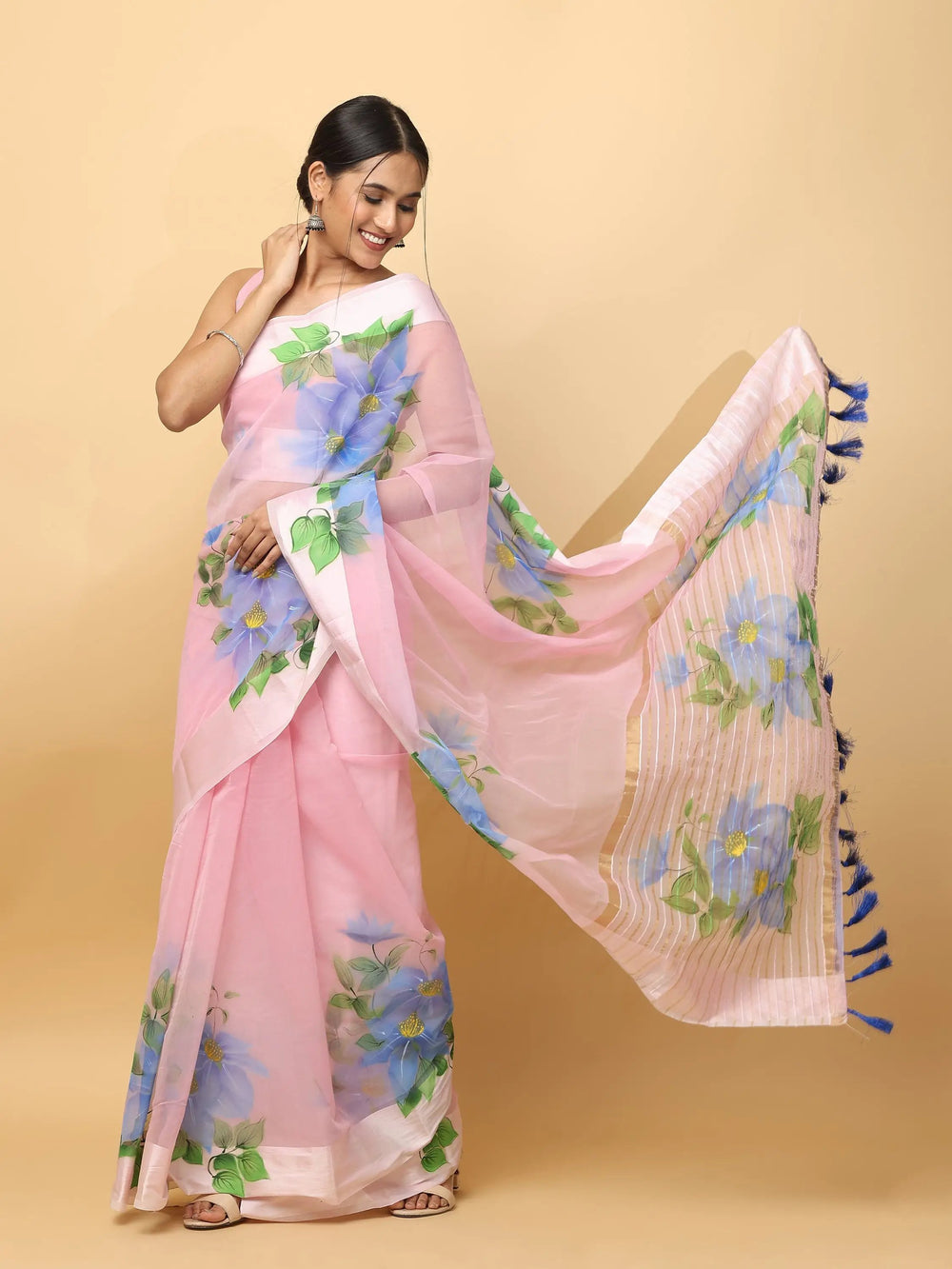 Soft Orgenza Hand Print Party Wear Saree