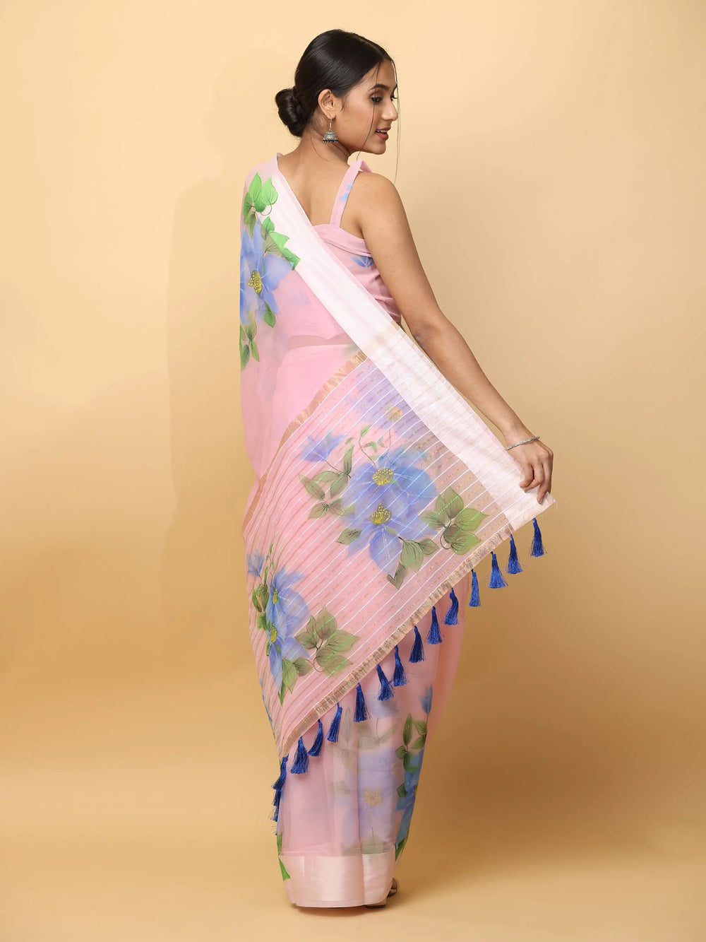 Soft Orgenza Hand Print Party Wear Saree
