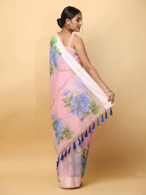 Soft Orgenza Hand Print Party Wear Saree