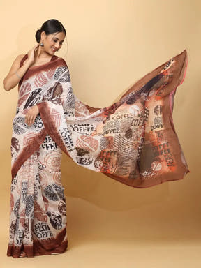 Latest Soft Linen News Paper Digital Print Saree 