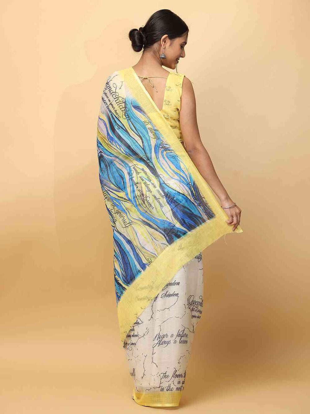 Latest Soft Linen News Paper Digital Print Saree 