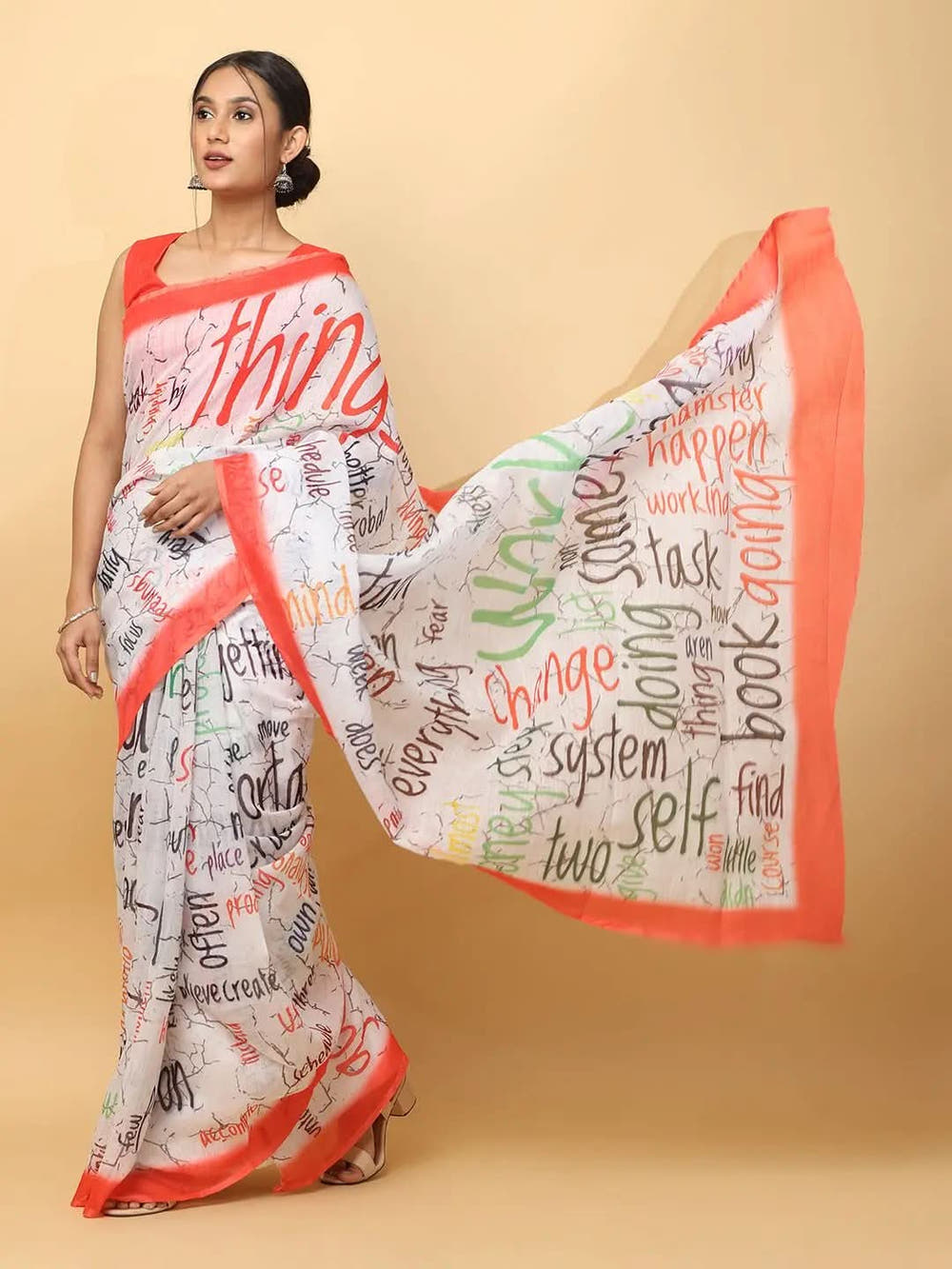 Latest Soft Linen News Paper Digital Print Saree 