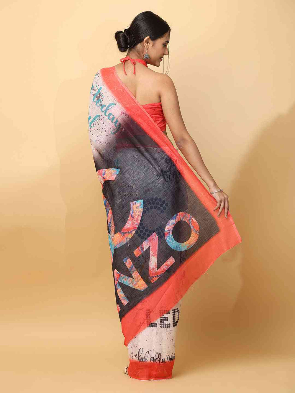 Latest Soft Linen News Paper Digital Print Saree 