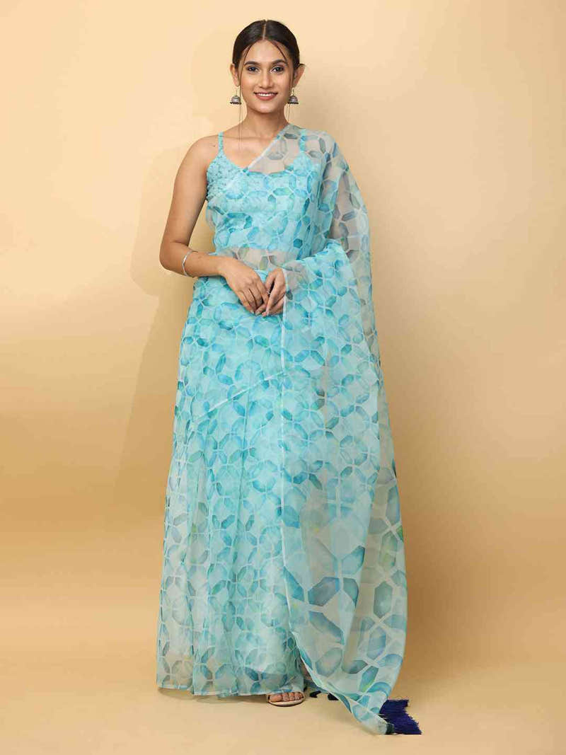 Soft Organza Digital Print Party Wear Saree