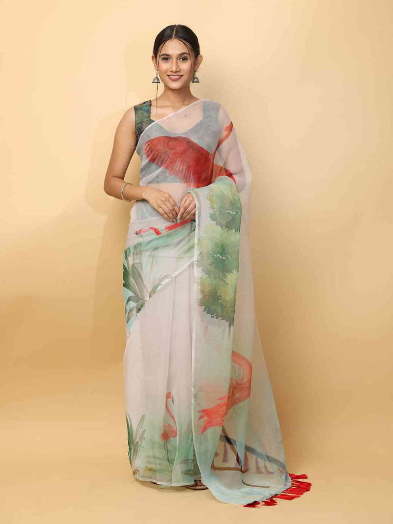 Soft Organza Digital Print Party Wear Saree