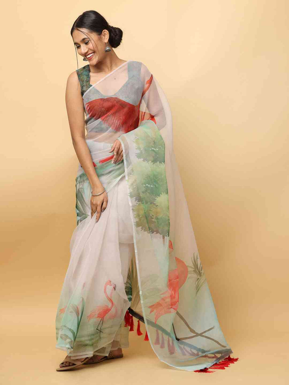 Elegant organza saree with vibrant digital print design