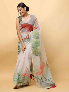Elegant organza saree with vibrant digital print design