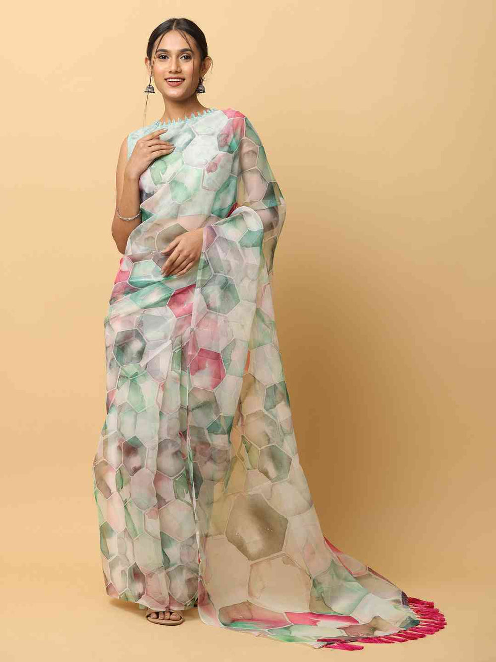 Soft Orgenza Ethnic Motif Digital Print Party Saree