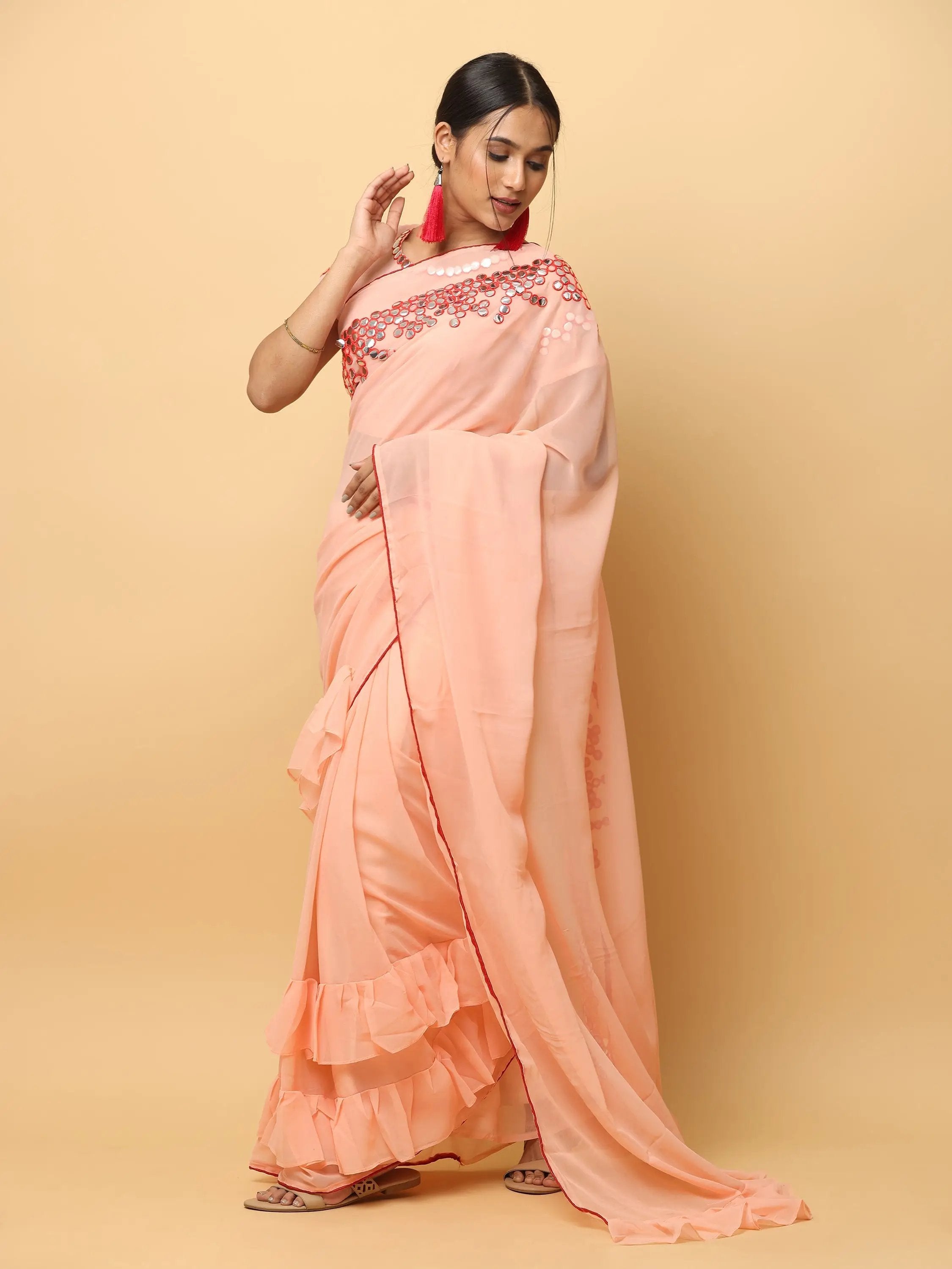 Soft Georgette Ruffle Party Wear Saree 