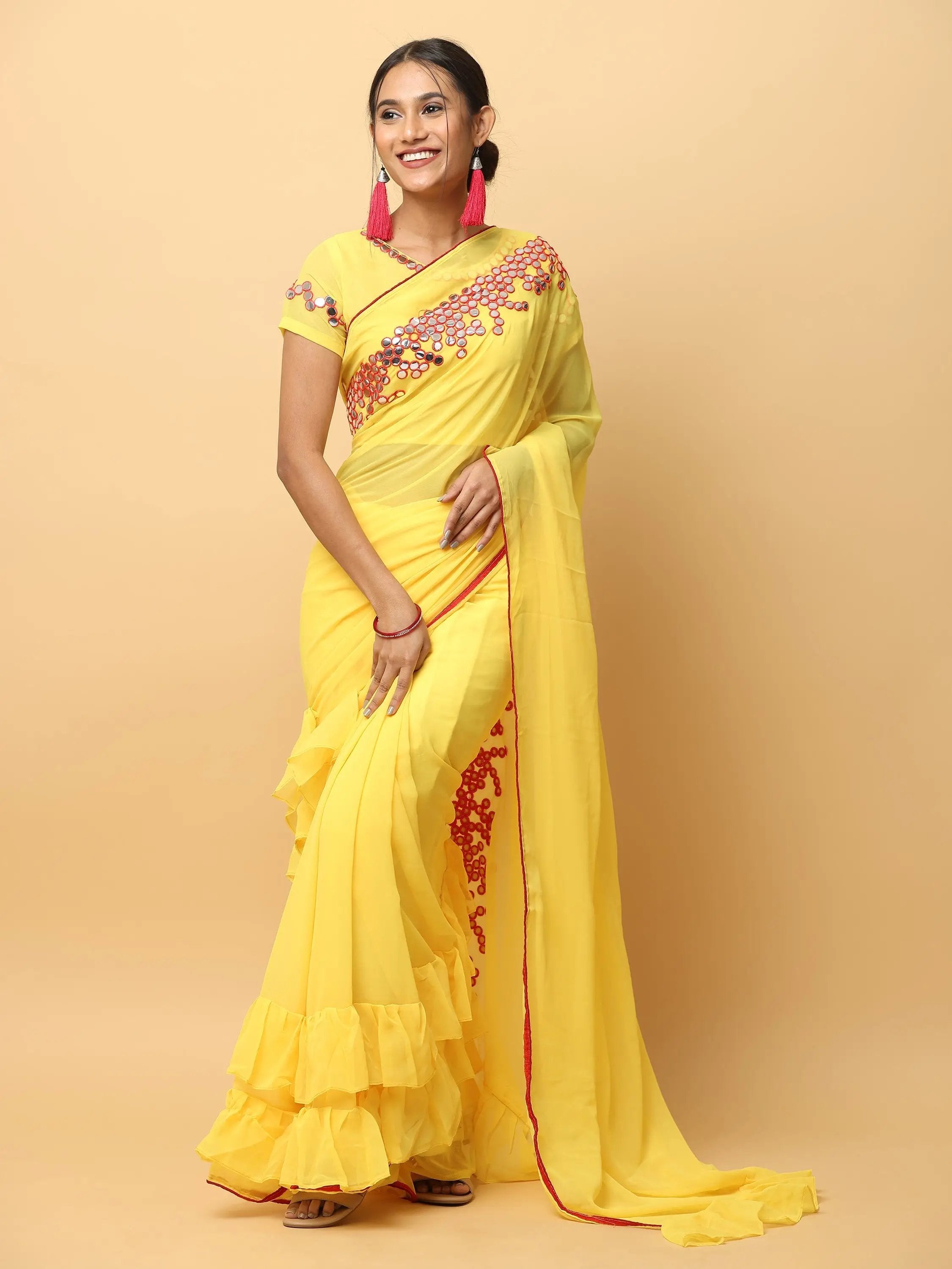 Soft Georgette Ruffle Party Wear Saree 