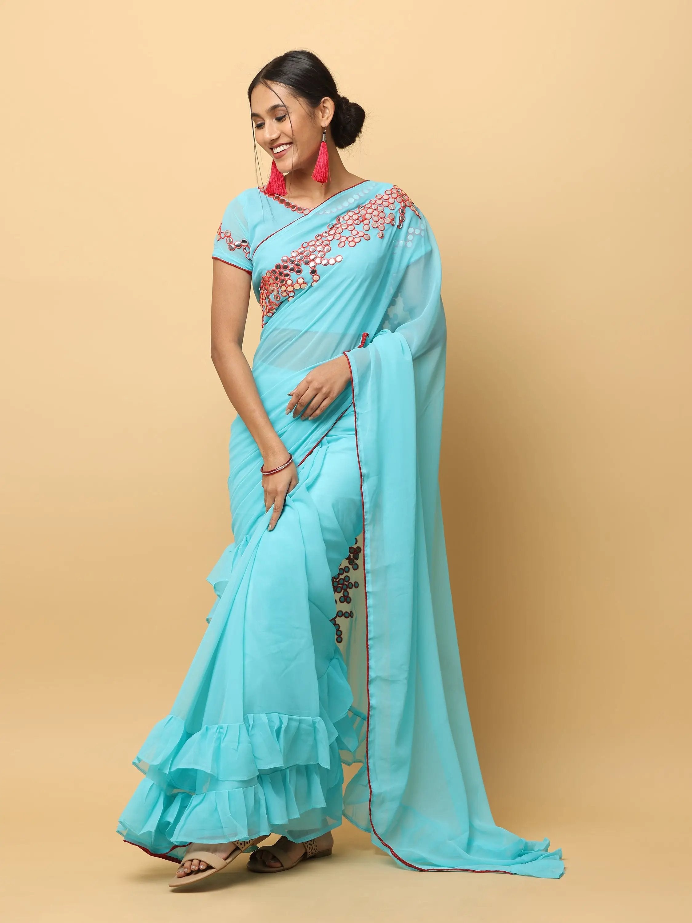 Soft Georgette Ruffle Party Wear Saree 