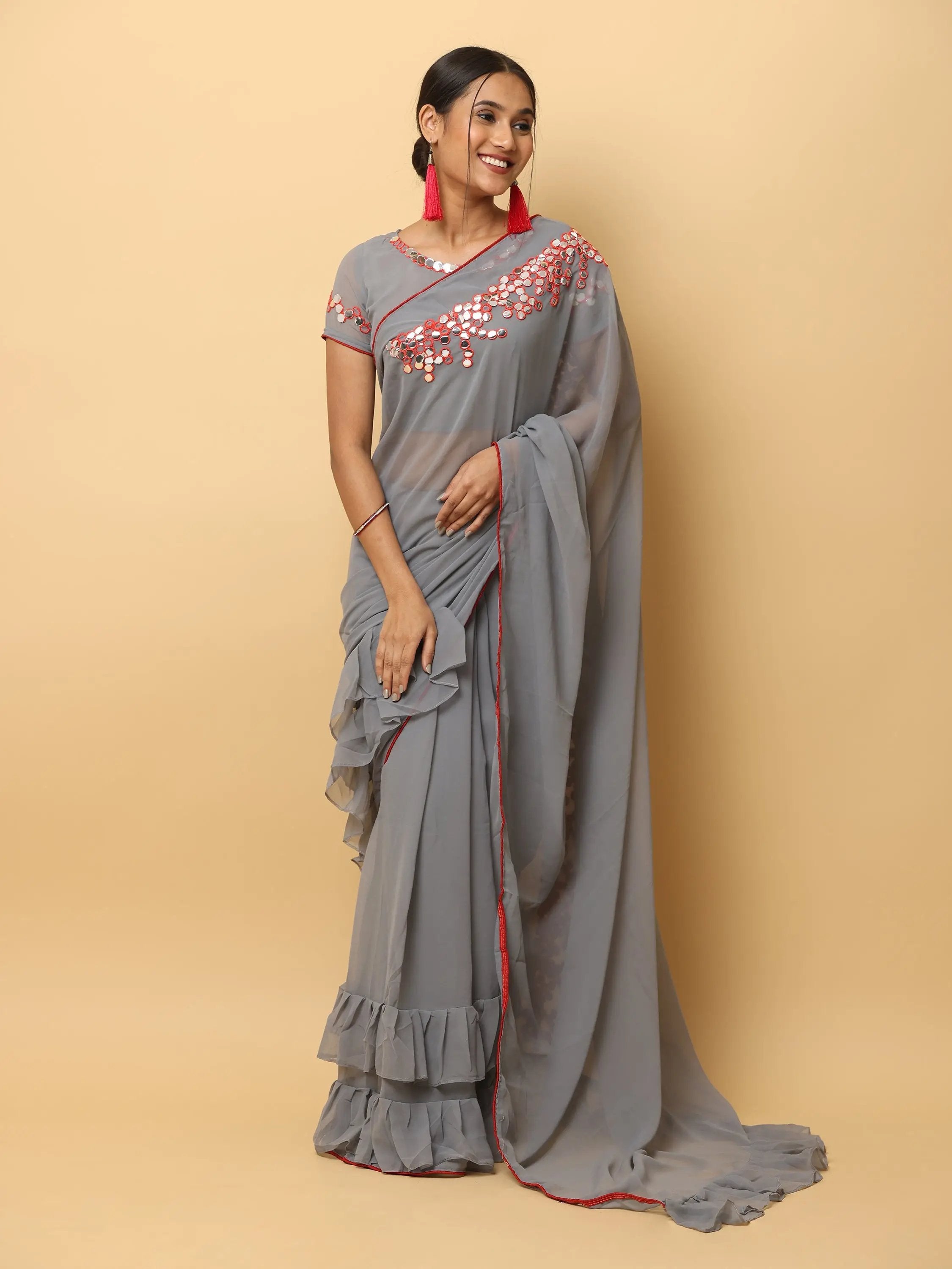 Soft Georgette Ruffle Party Wear Saree 