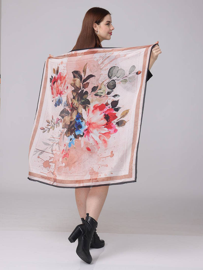 Floral Silk Scarf In Off White