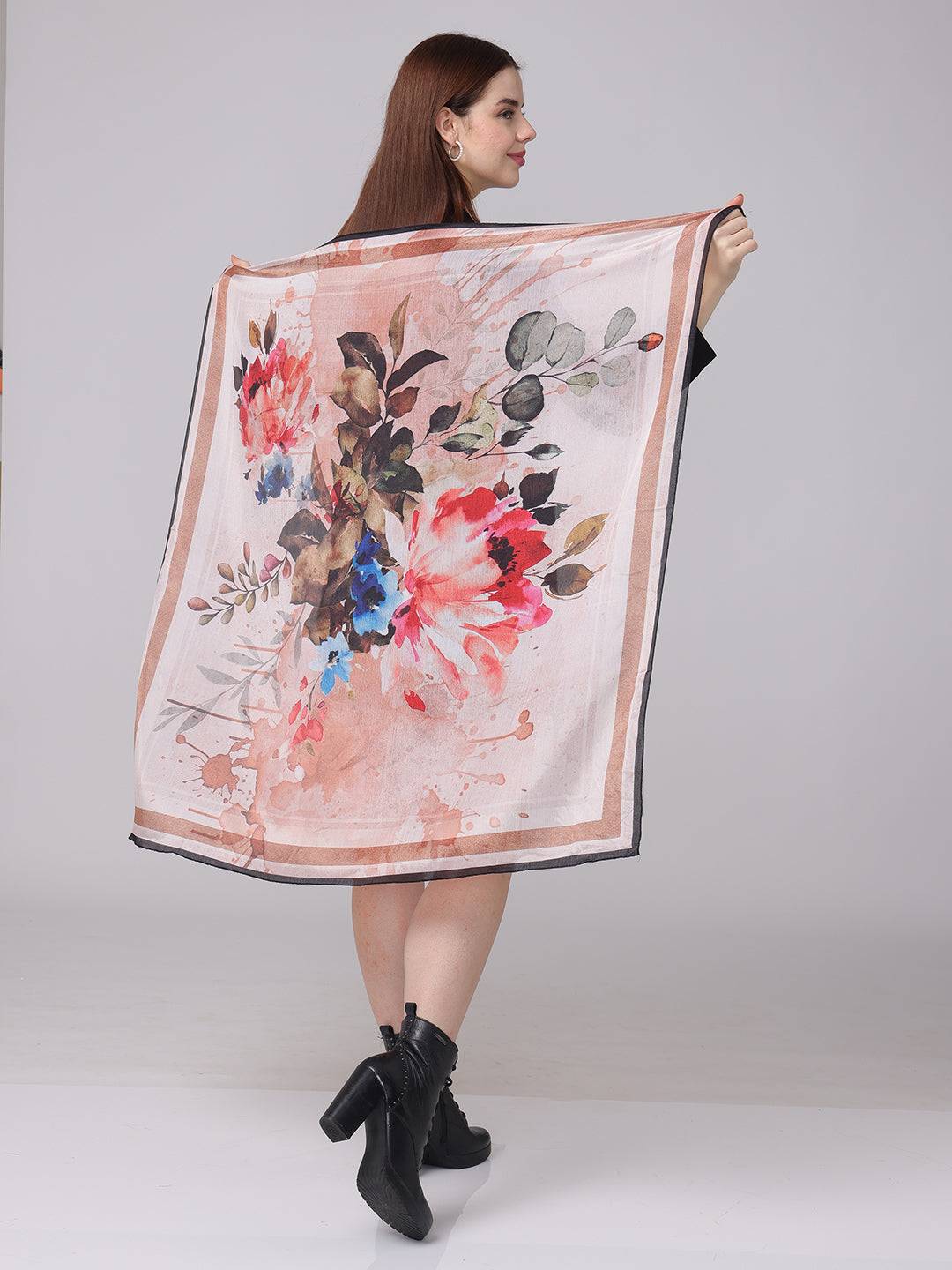 Floral Silk Scarf In Off White