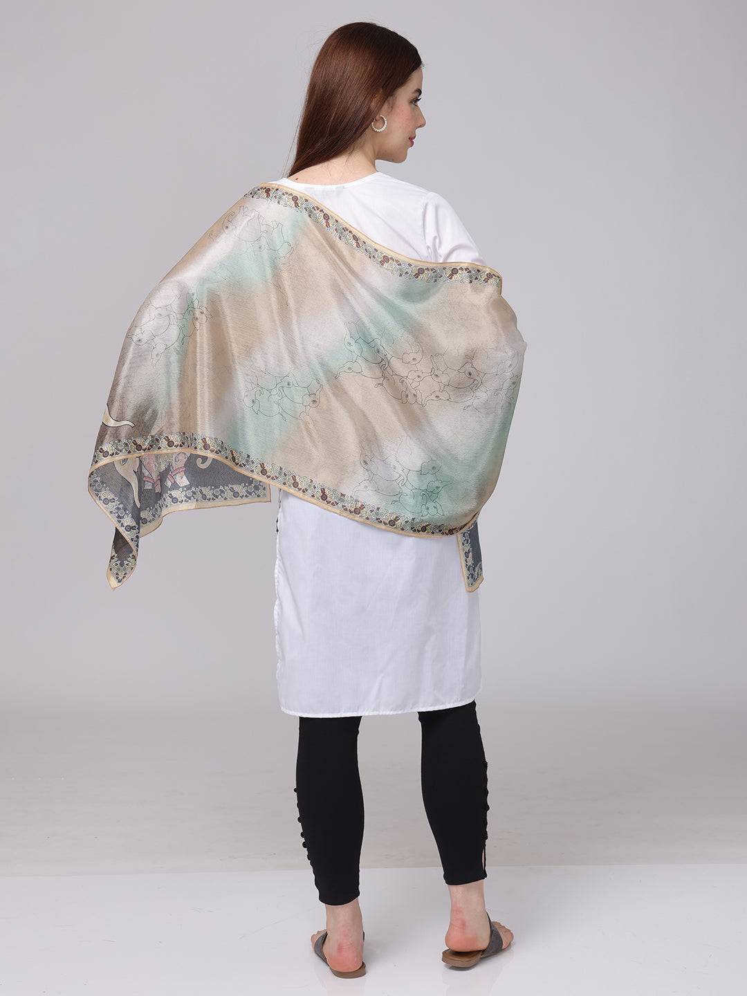 Pastel Silk Scarf With Floral Border