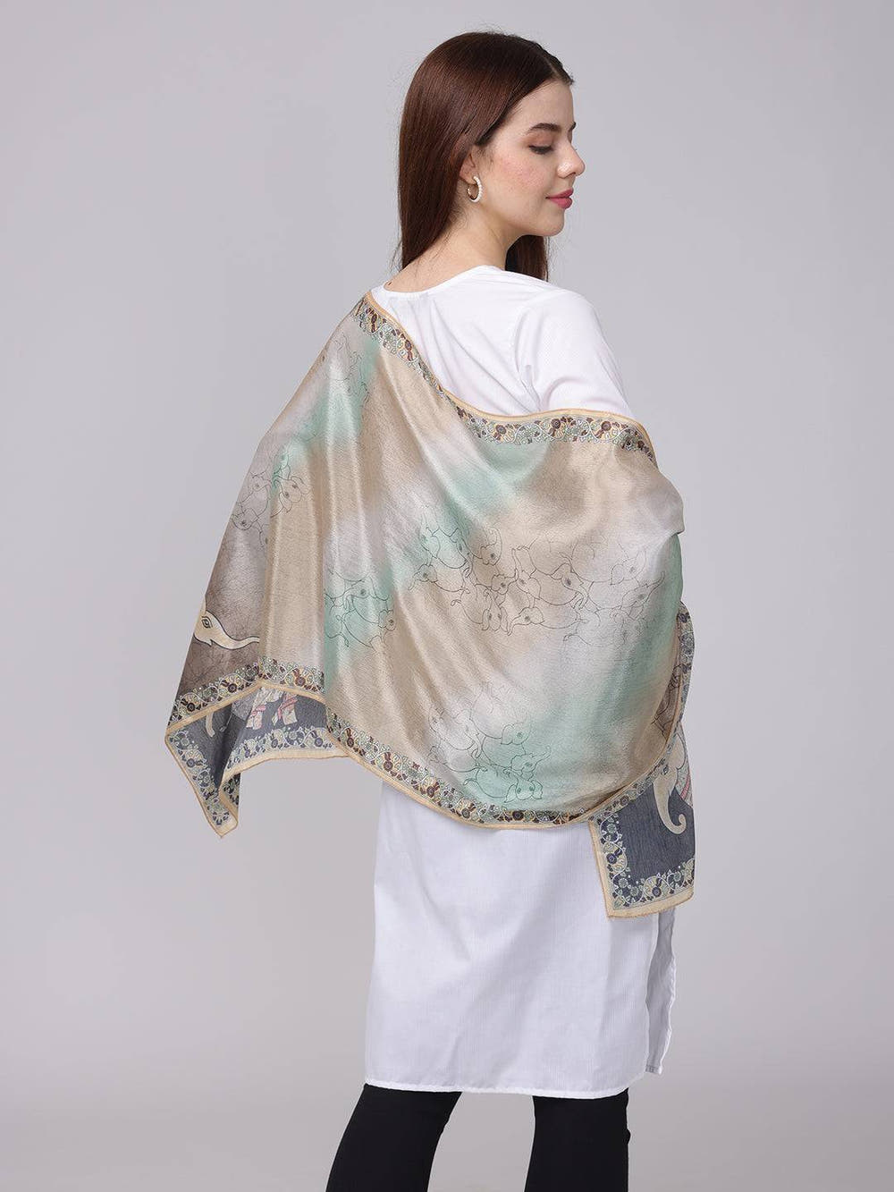 Pastel Silk Scarf With Floral Border