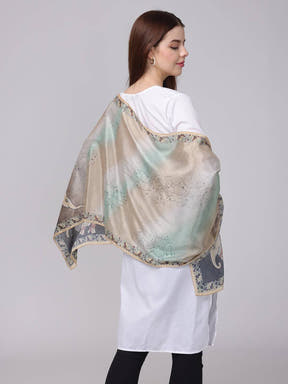 Pastel Silk Scarf With Floral Border