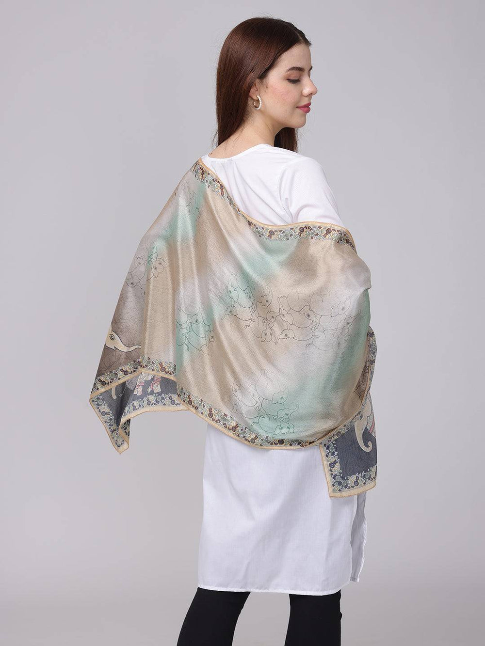 Pastel Silk Scarf With Floral Border