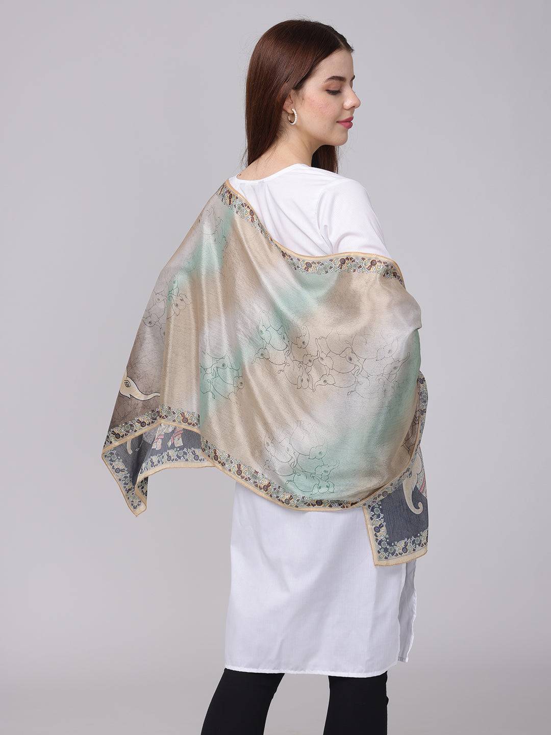 Pastel Silk Scarf With Floral Border