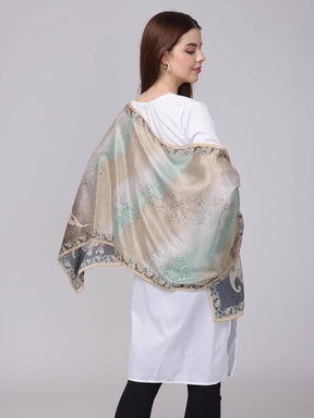 Pastel Silk Scarf With Floral Border