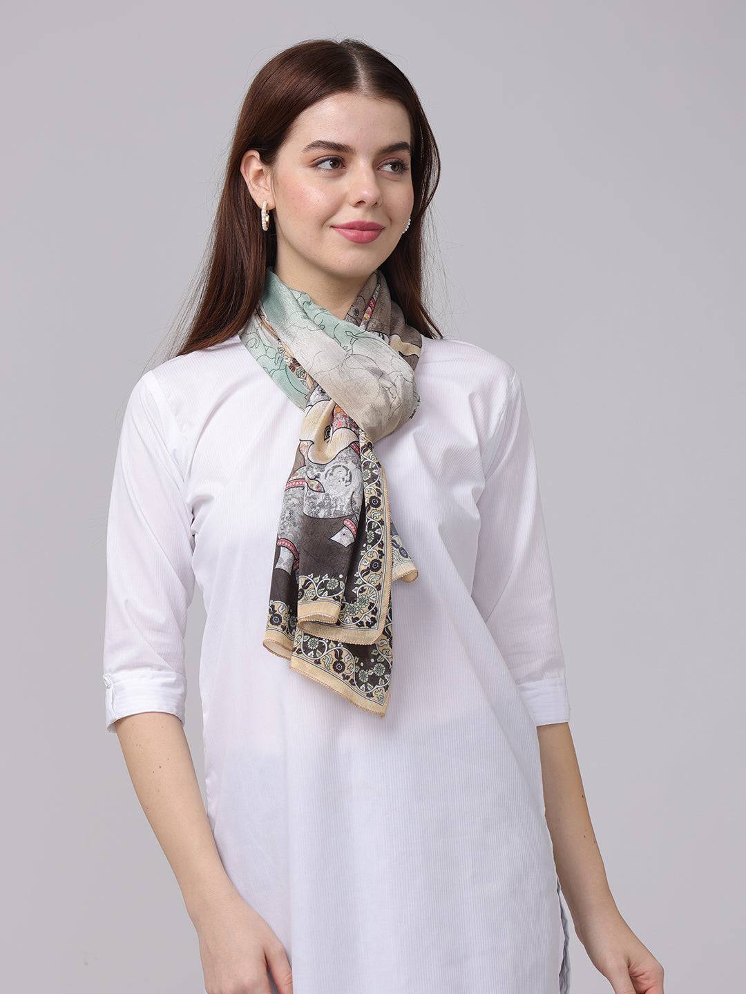 Pastel Silk Scarf With Floral Border