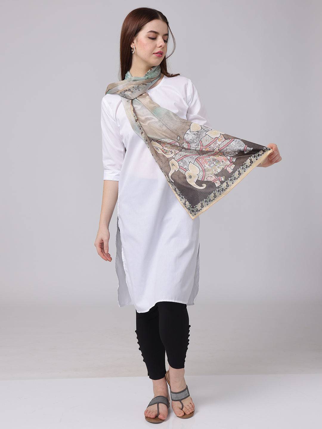 Pastel Silk Scarf With Floral Border