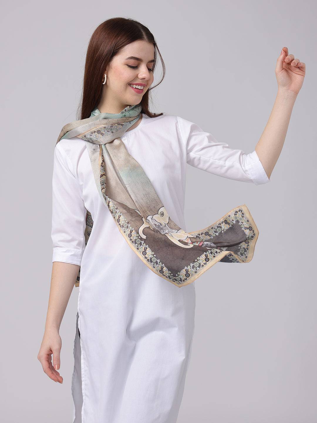 Pastel Silk Scarf With Floral Border