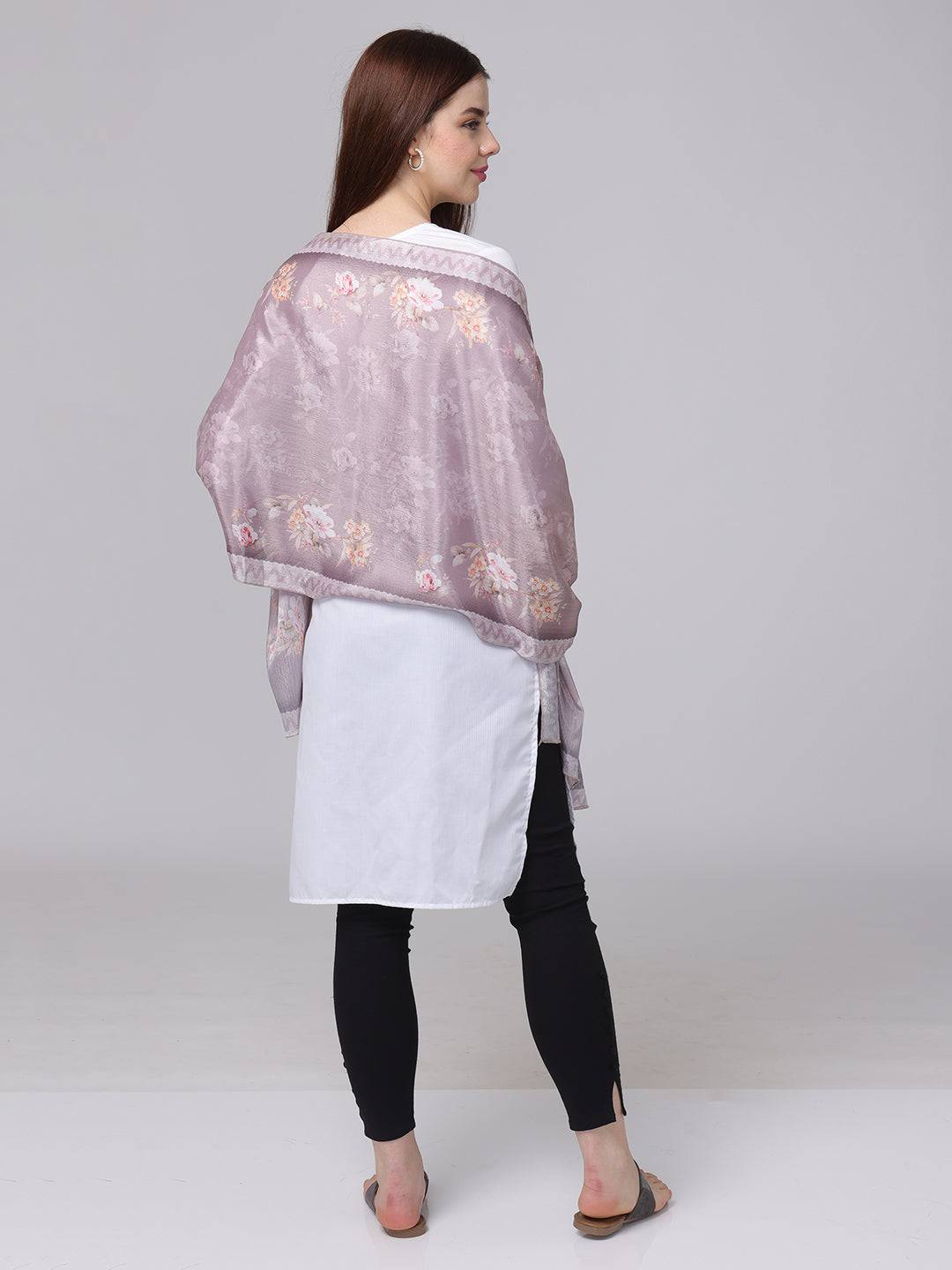Dusty Lavender Floral Silk Scarf