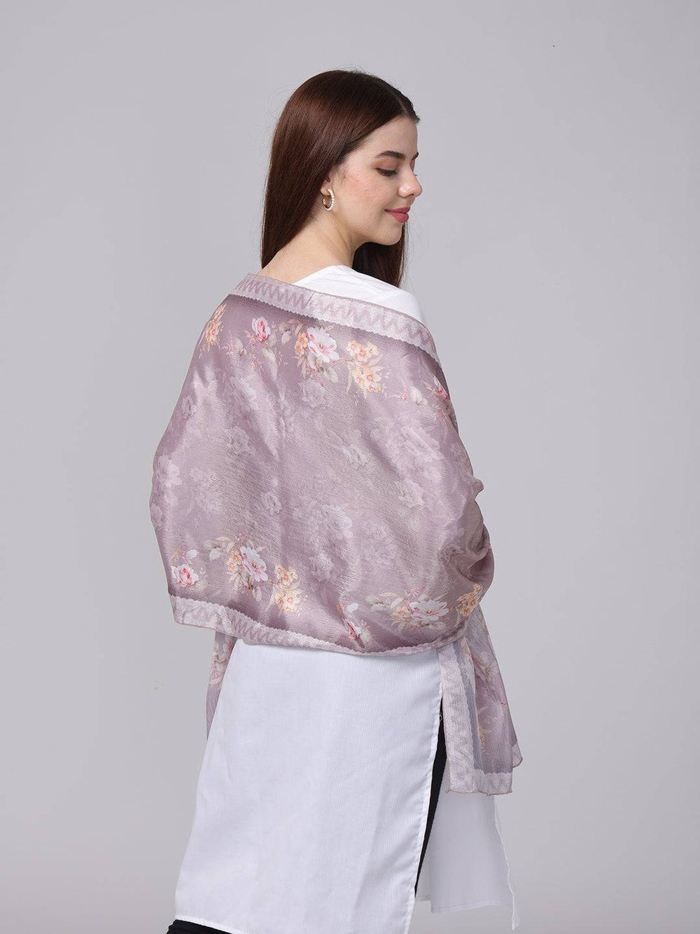 Dusty Lavender Floral Silk Scarf