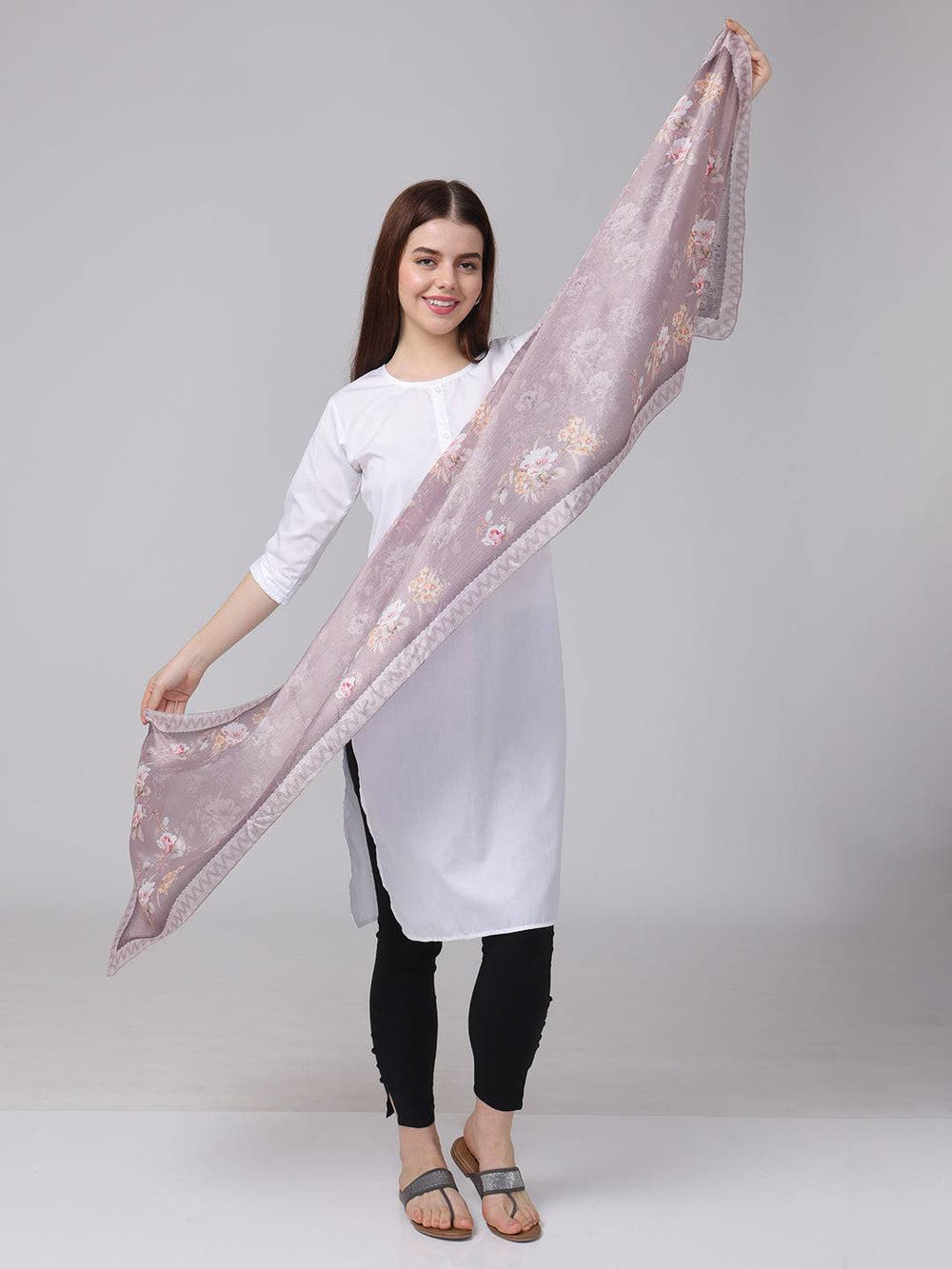 Dusty Lavender Floral Silk Scarf