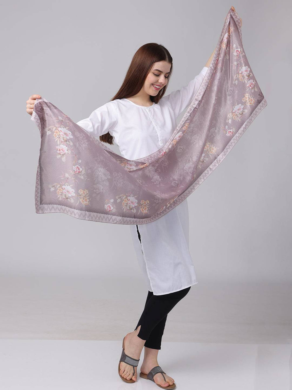 Dusty Lavender Floral Silk Scarf