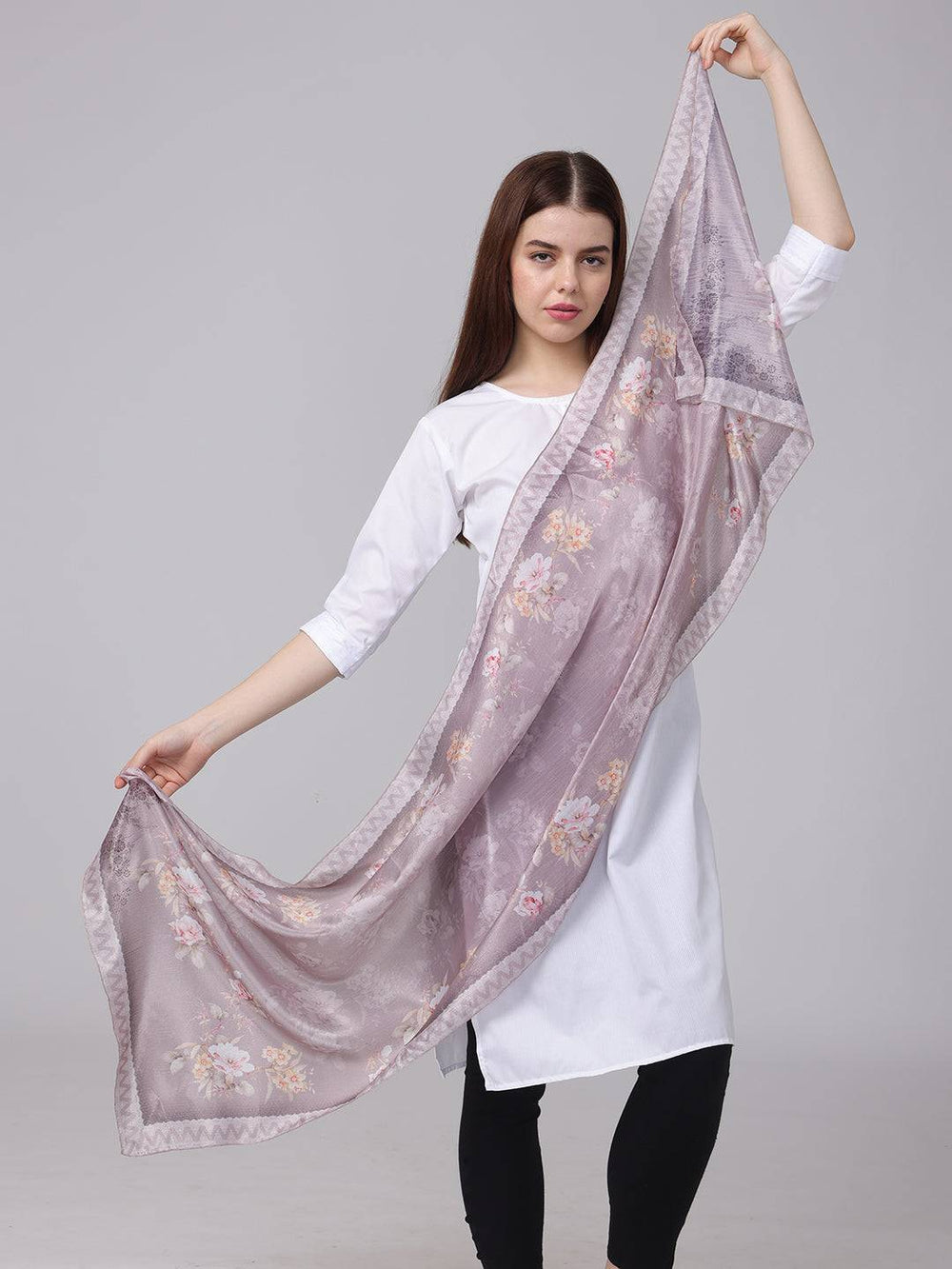 Dusty Lavender Floral Silk Scarf