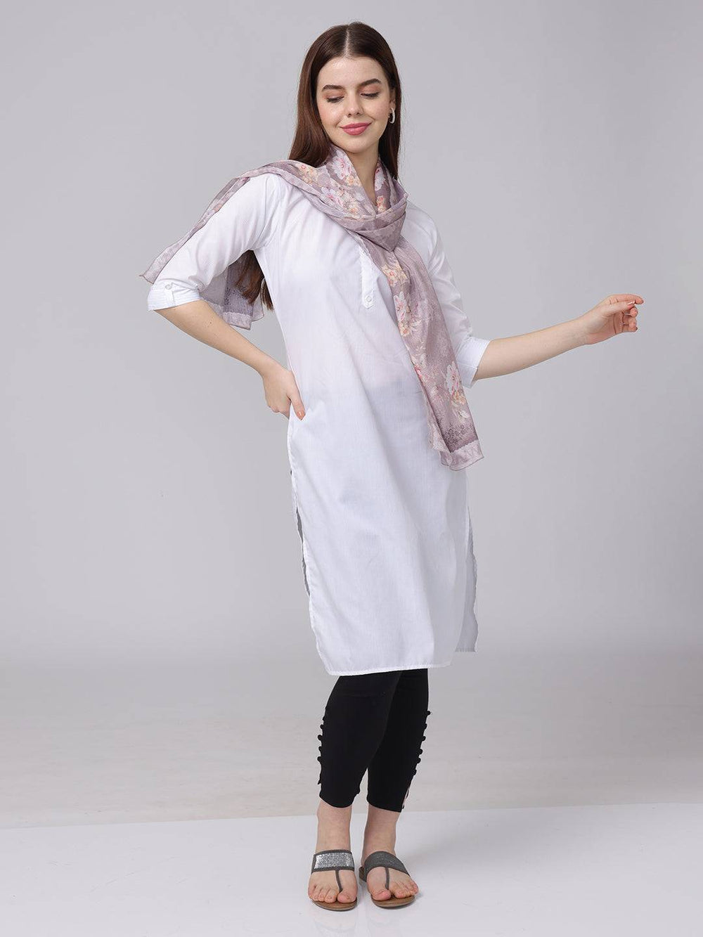 Dusty Lavender Floral Silk Scarf