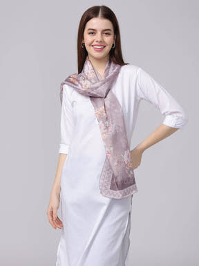 Dusty Lavender Floral Silk Scarf