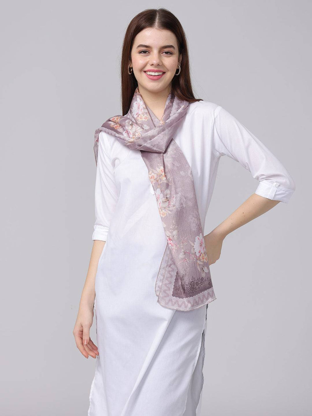 Dusty Lavender Floral Silk Scarf