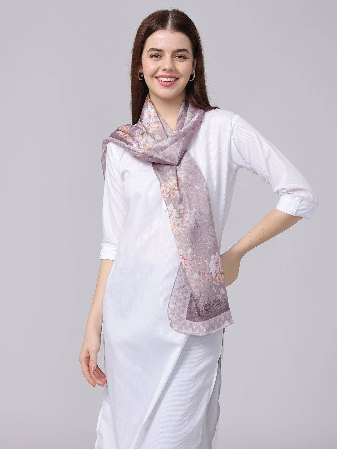 Dusty Lavender Floral Silk Scarf