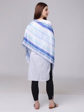 Back view of serene blue floral scarf