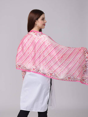 Side view of pink Radiant Blossom Stripe Scarf on model.
