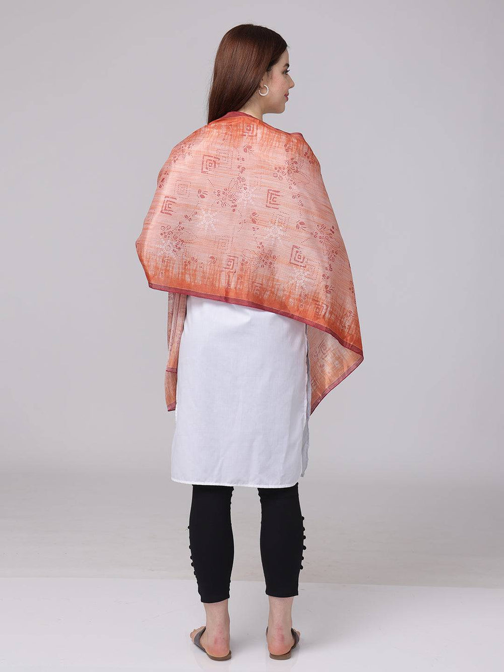 Back view of rustic floral geometric scarf