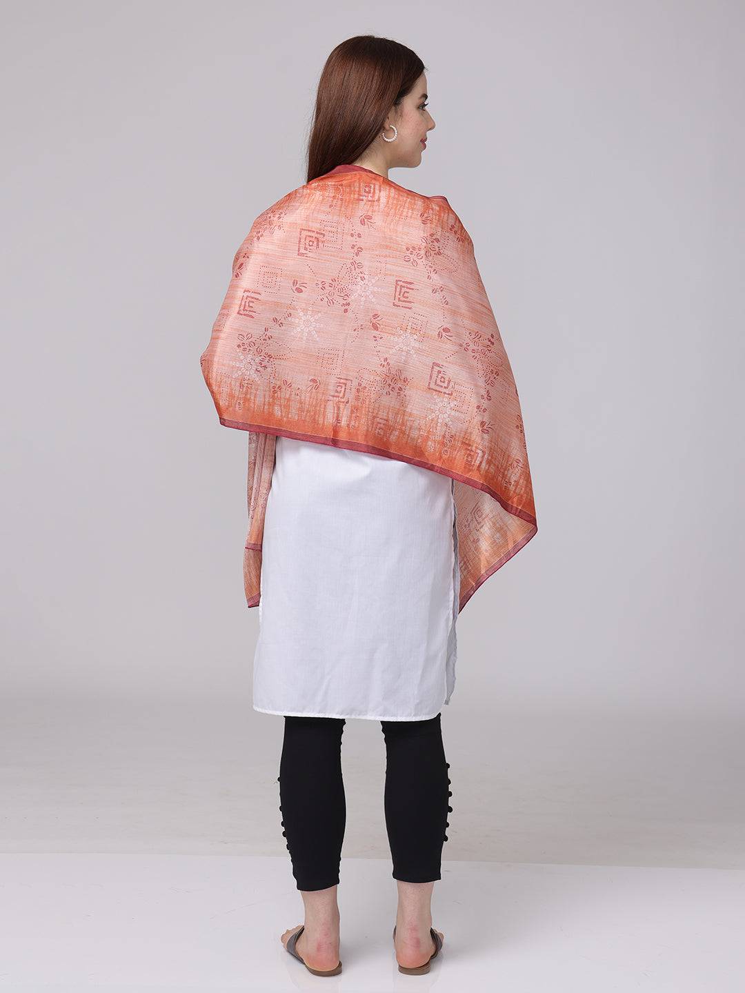 Back view of rustic floral geometric scarf