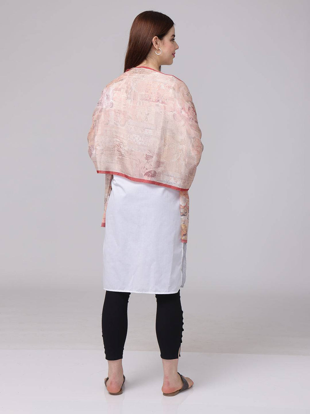 Back view of Blush Breeze Miniature Print Scarf on white dress.